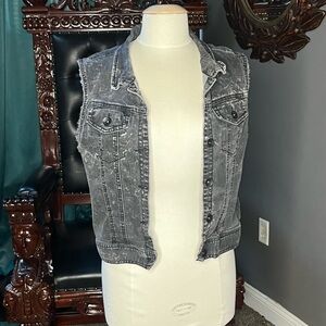 Acid wash denim vest